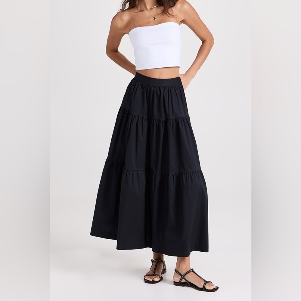 STAUD Black Tiered Maxi Skirt